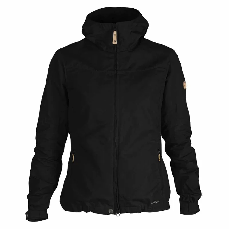 Fjallraven Womens Stina Jacket Black Front Pockets Side Pockets Patch Pockets