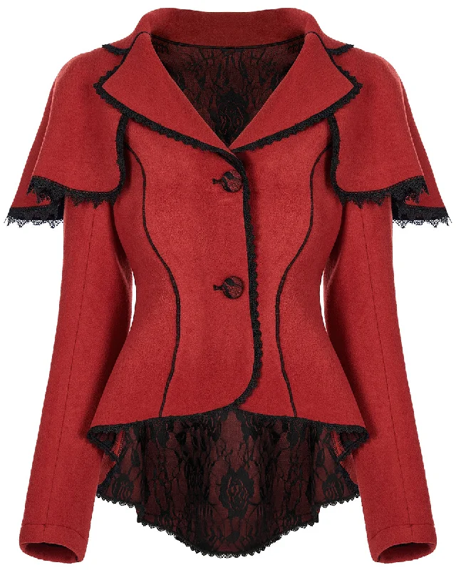 Punk Rave Womens Gothic Lolita Shoulder Cape Jacket - Red Herringbone Jacket Checkered Jacket Solid Jacket Punk Rave Womens Gothic Lolita Shoulder Cape Jacket - Red Herringbone Jacket Checkered Jacket Solid Jacket