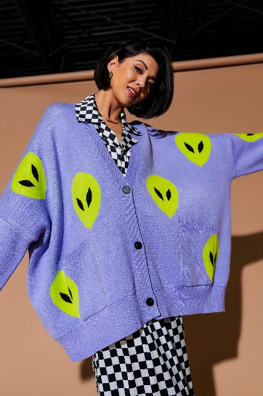 Too Cool For You Oversized Alien Cardigan in Lavender Anti-Pilling Anti-Shrink Durable Too Cool For You Oversized Alien Cardigan in Lavender Anti-Pilling Anti-Shrink Durable