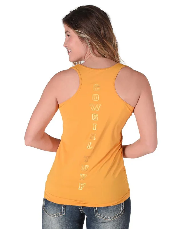 Cowgirl Tuff Ladies Breathe Instant Cooling UPF S/S Racerback Tank - Mustard- 100553 lavender tank top