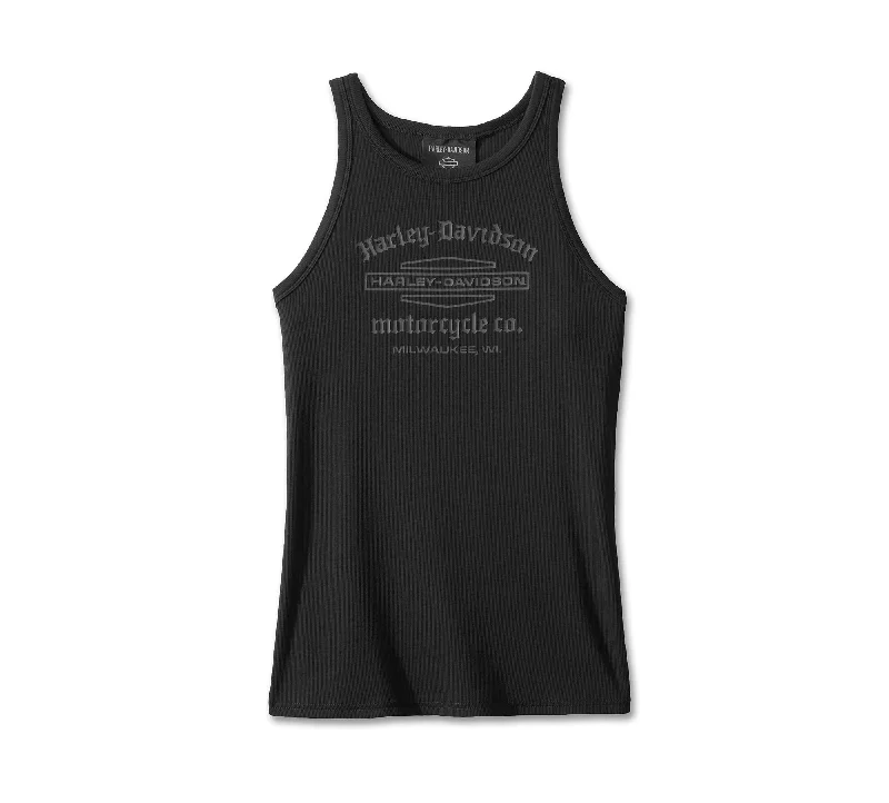 Women's Stacked Bar & Shield Racerback Tank - Harley Black athletic tank top