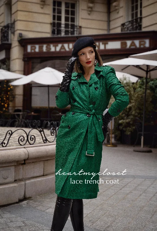 Lace trench - lace trench coat with satin lining Square Neck One-Shoulder Off-the-Shoulder