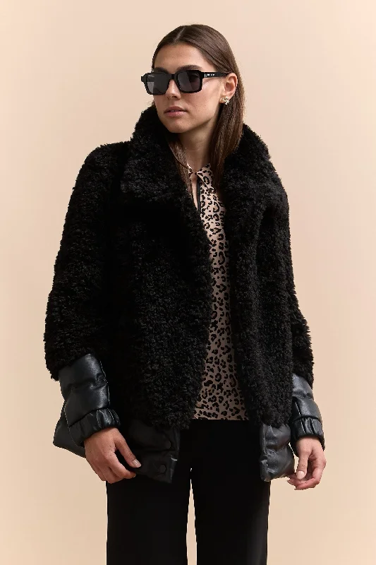 Boucle & quilted leather coat Tailored Straight A-Line
