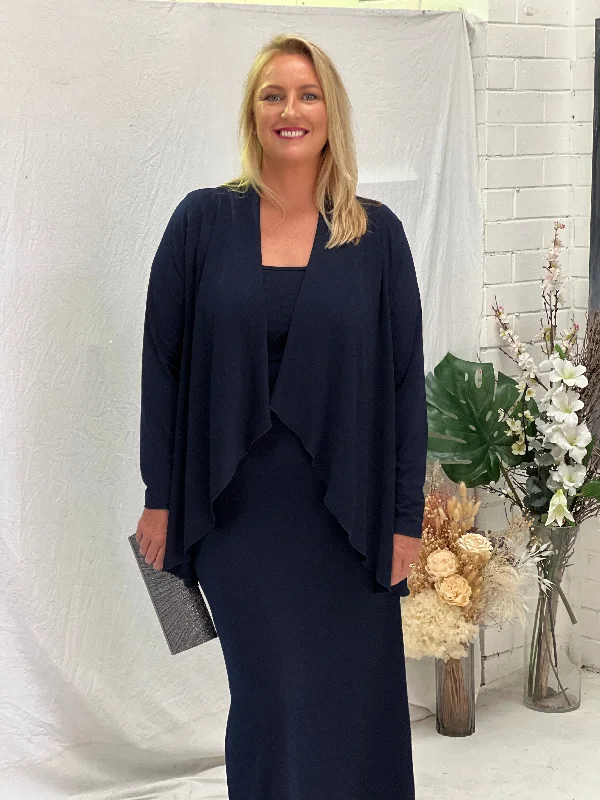 Kulani Navy Jersey Cardigan Toggled Drawstring Belted