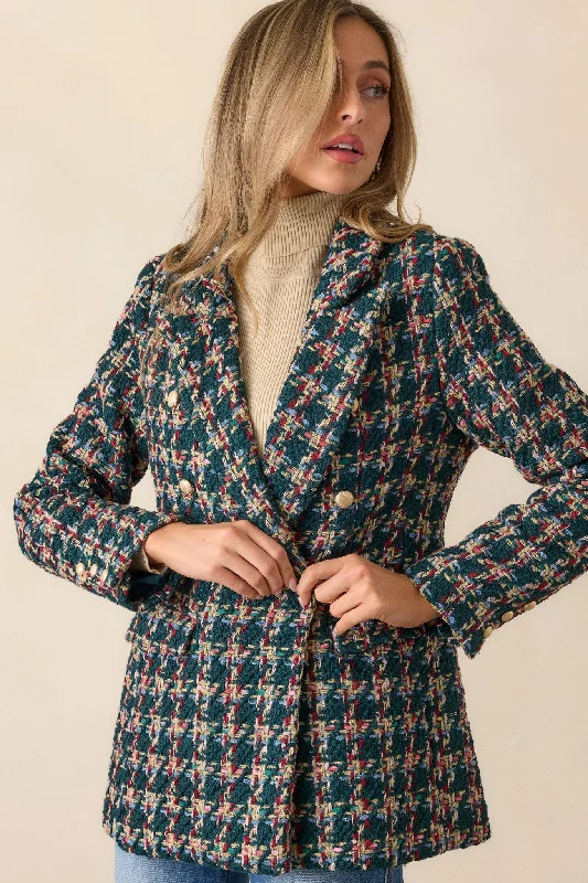 Get It Done Green Multi Tweed Coat Hooded Jacket Zipper Jacket Button Jacket