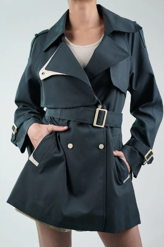 Slate Blue Trench Coat Asymmetrical Diagonal princess