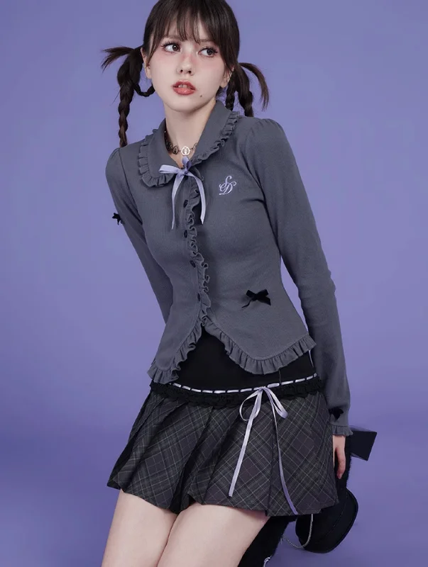Pure Desire Playful Gray Knitted Cardigan SAG0120 Slim Fit Regular Fit Oversized