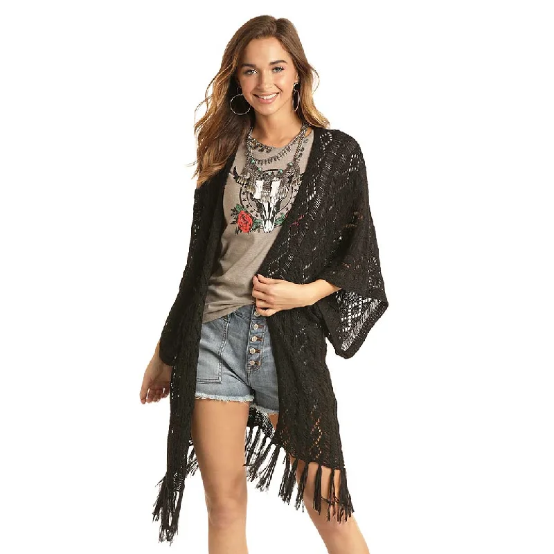 Rock & Roll Cowgirl Women's Fringe Crochet Cardigan Layered Multi-layer Single Layer Rock & Roll Cowgirl Women's Fringe Crochet Cardigan Layered Multi-layer Single Layer