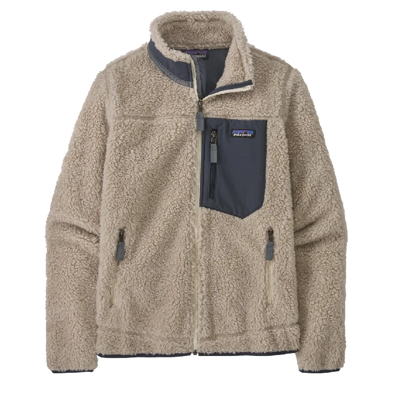Patagonia Womens Classic Retro-X Jacket Natural / Smolder Blue Tiered Jacket Buttoned Jacket Zippered Jacket
