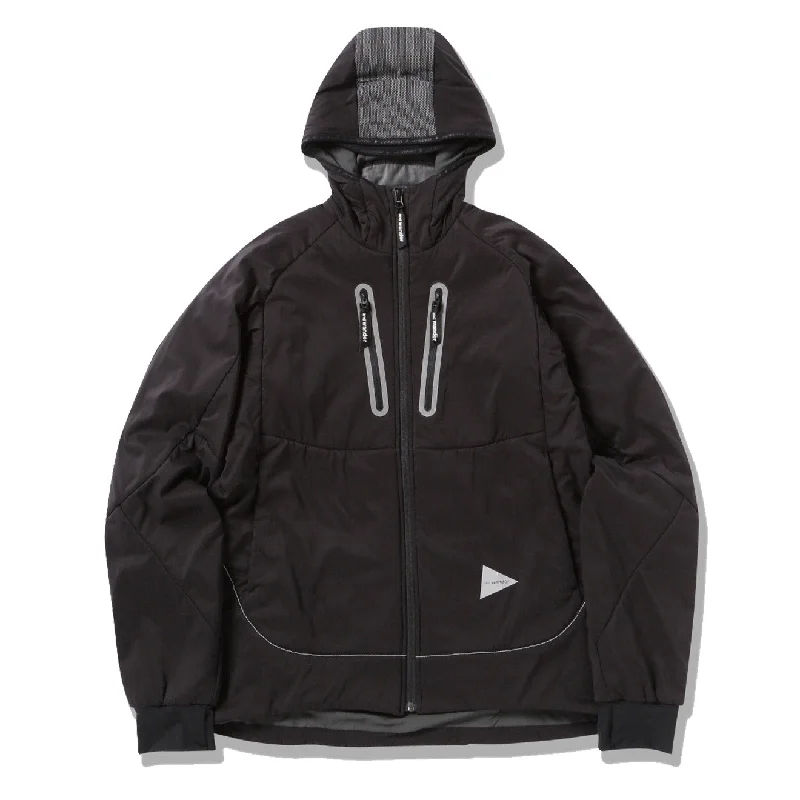 And Wander Womens Alpha AIR Hoodie Jacket Black Snapped Jacket Toggled Jacket Drawstring Jacket