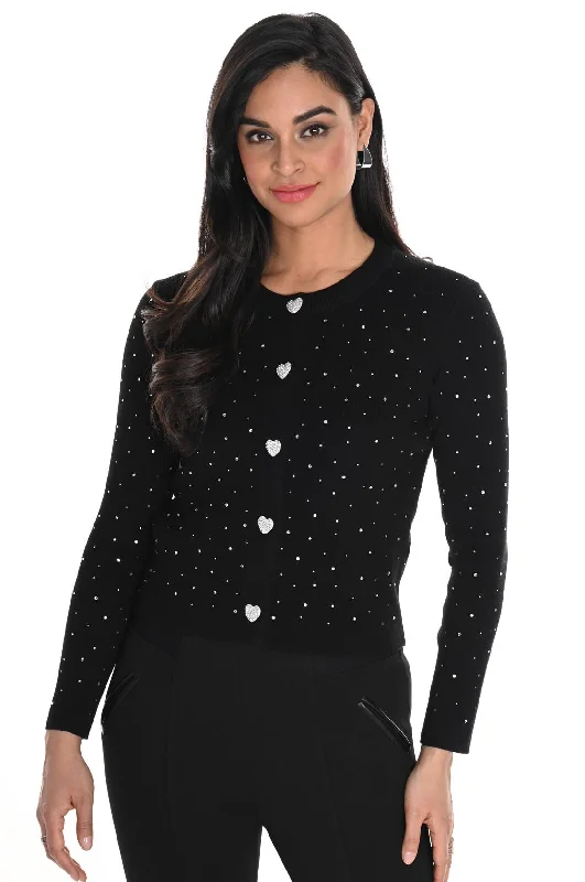 Frank Lyman #244611U black & silver cardigan sweater Seamless Knitted Crochet