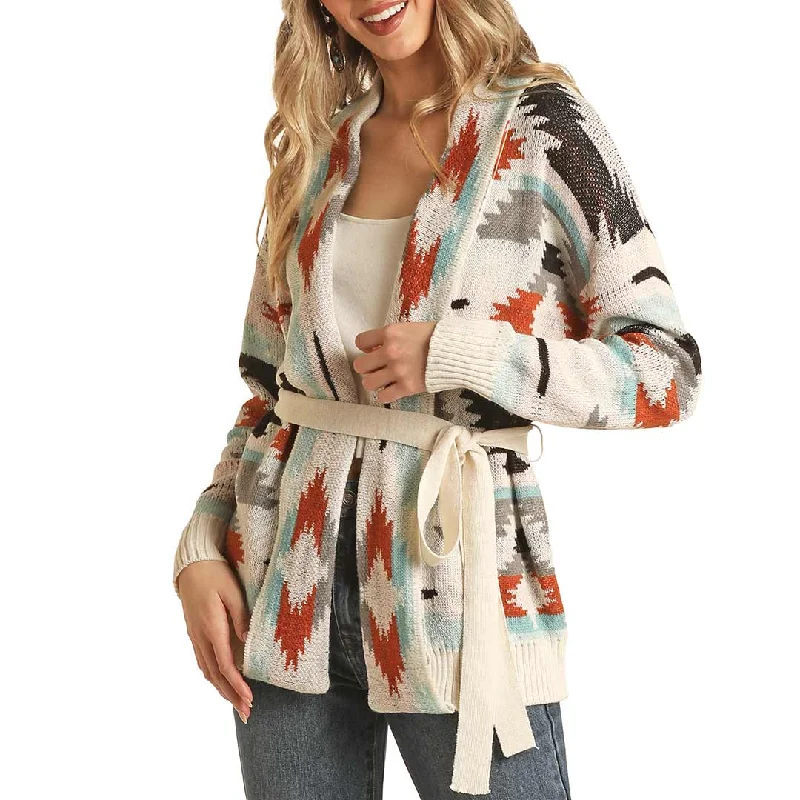 Rock & Roll Cowgirl Women's Aztec Print Cardigan Anti-Pilling Anti-Shrink Durable