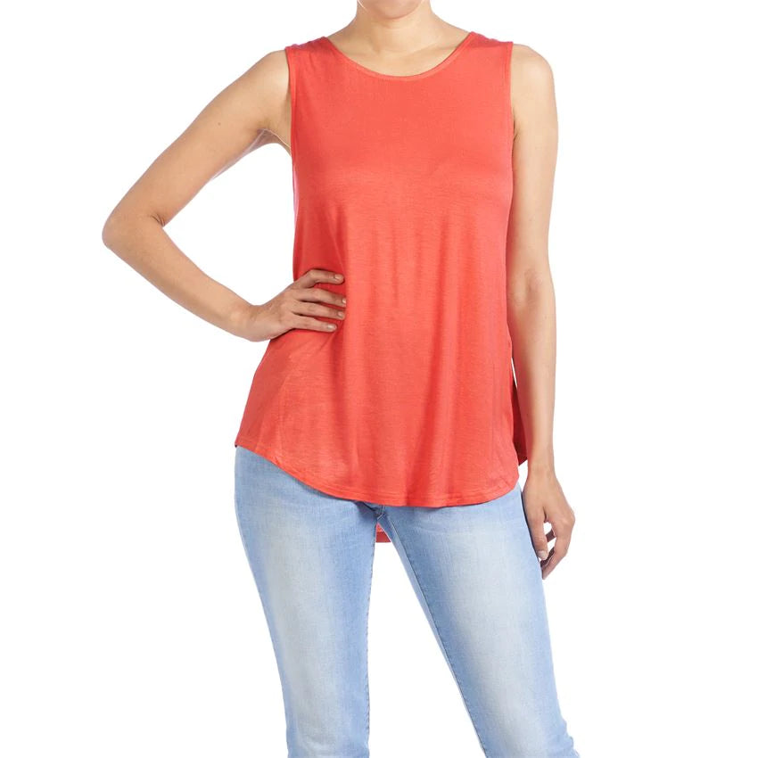 Bright Coral Erin Pleat Back Tank layering tank top