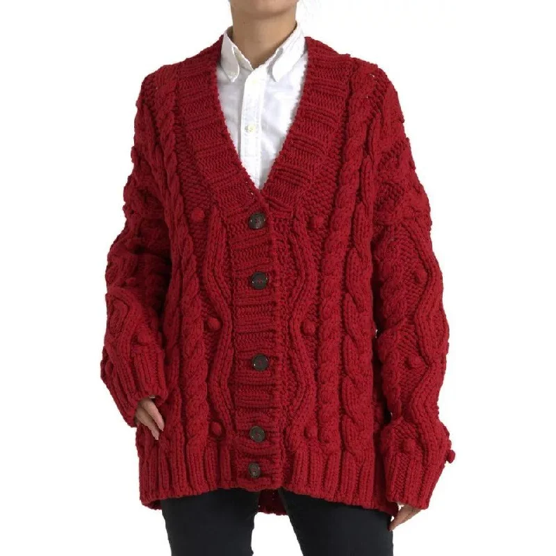 Dolce & Gabbana Red Wool Knit Button Down Cardigan Sweater Layered Multi-layer Single Layer Dolce & Gabbana Red Wool Knit Button Down Cardigan Sweater Layered Multi-layer Single Layer