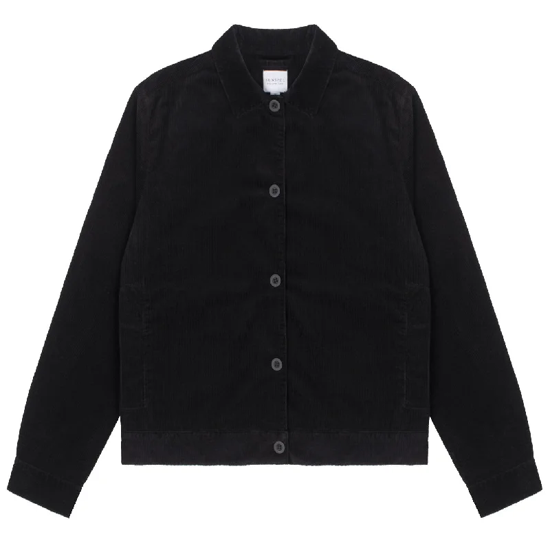 Sunspel Womens Corduroy Boxy Jacket Black Knit Jacket Woven Jacket Fleece Jacket