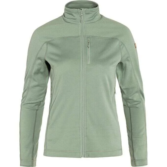 Fjallraven Women's Abisko Lite Fleece Jacket in Misty Green Stand-Up Collar Roll-Neck Collar Turtle Neck