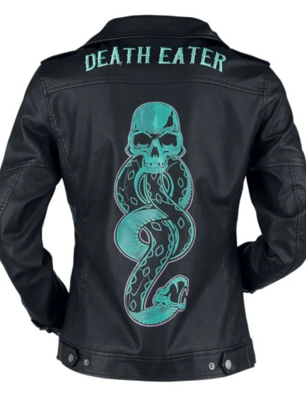 Unisex Death Eater Biker Belted Black Leather Jacket