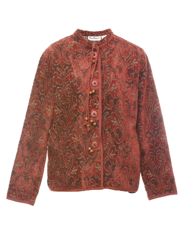 Patterned Maroon Tapestry Jacket - M