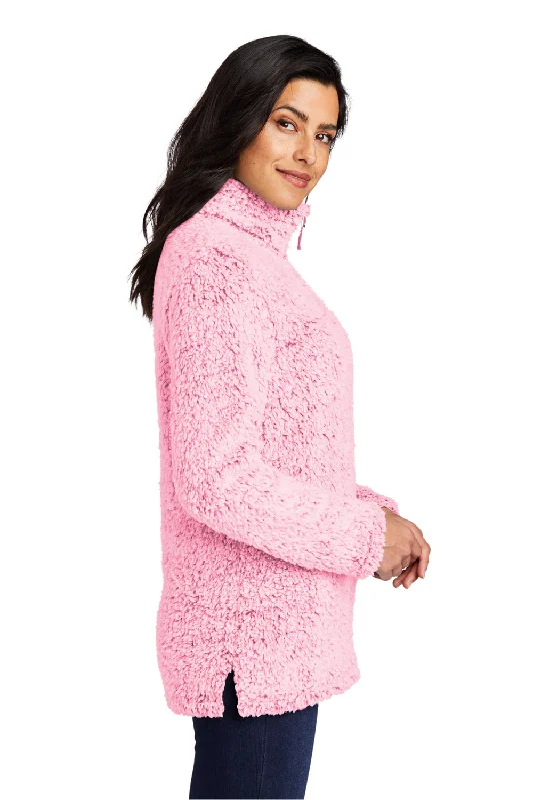 Port Authority Womens Cozy Sherpa Fleece 1/4 Zip Jacket - Heather Pop Raspberry Pink