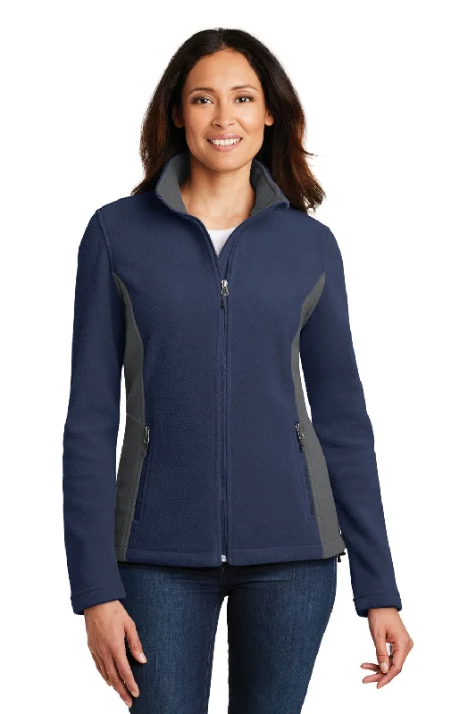 Port Authority Womens Full Zip Fleece Jacket - True Navy Blue/Battleship Grey