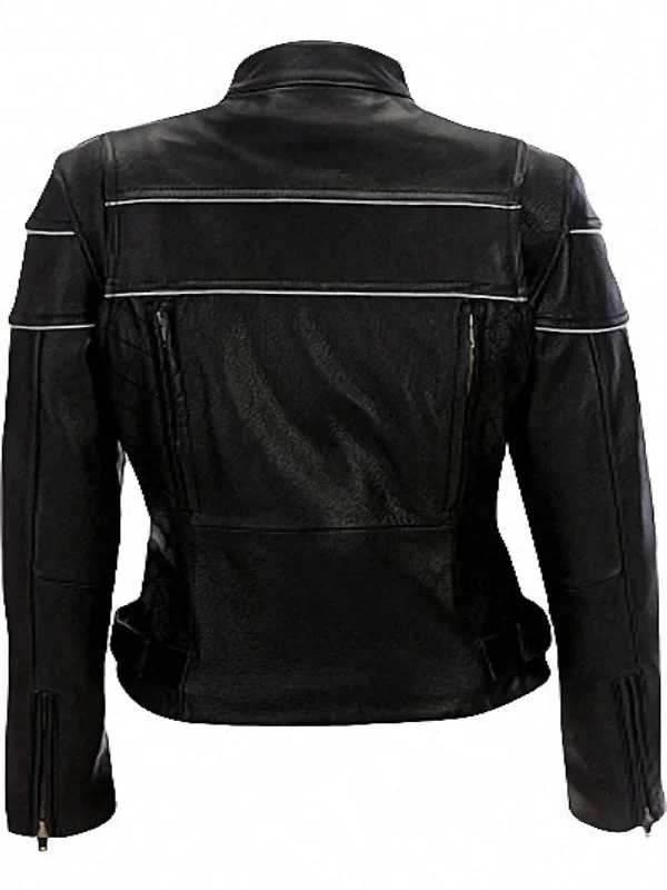 Women Black Motorcycle Biker Leather Jacket