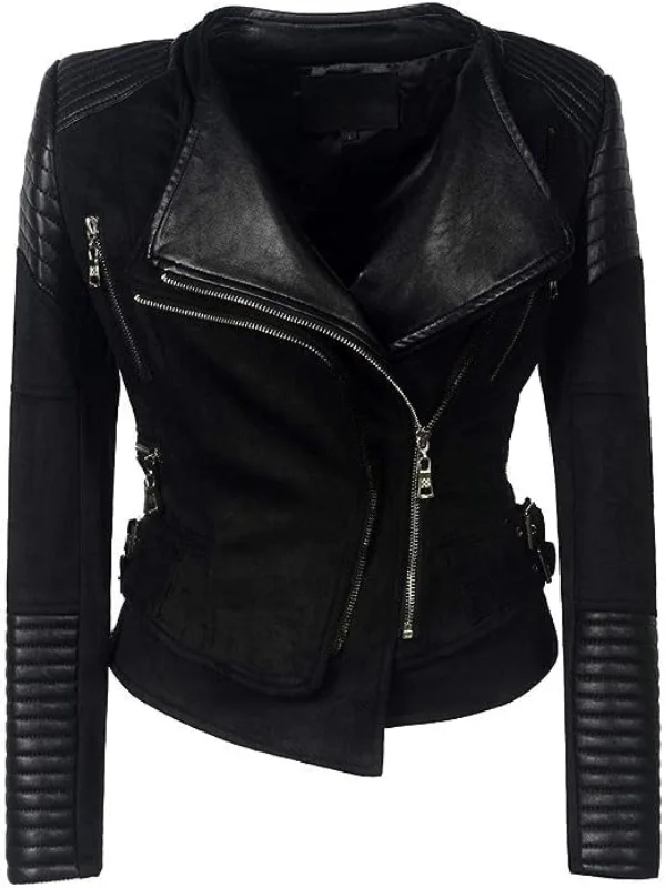 Women’s Long Sleeve Oblique Zipper Short Moto Jacket