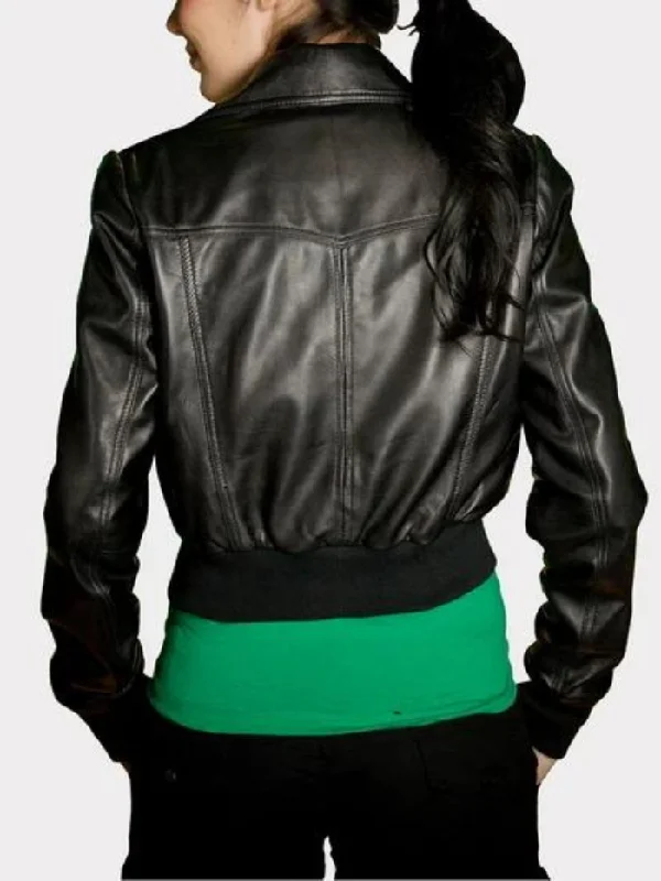 Women's Black Biker Real Leather Short Jacket