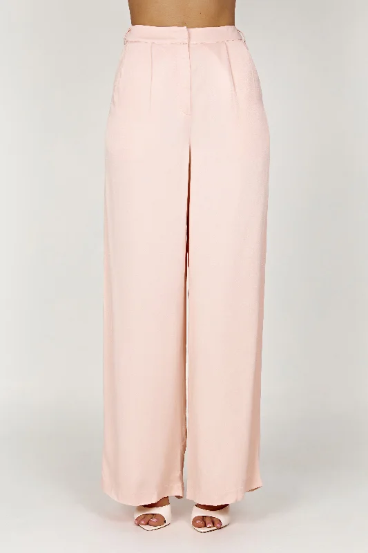 Nour Satin Wide Leg Pant - Apricot