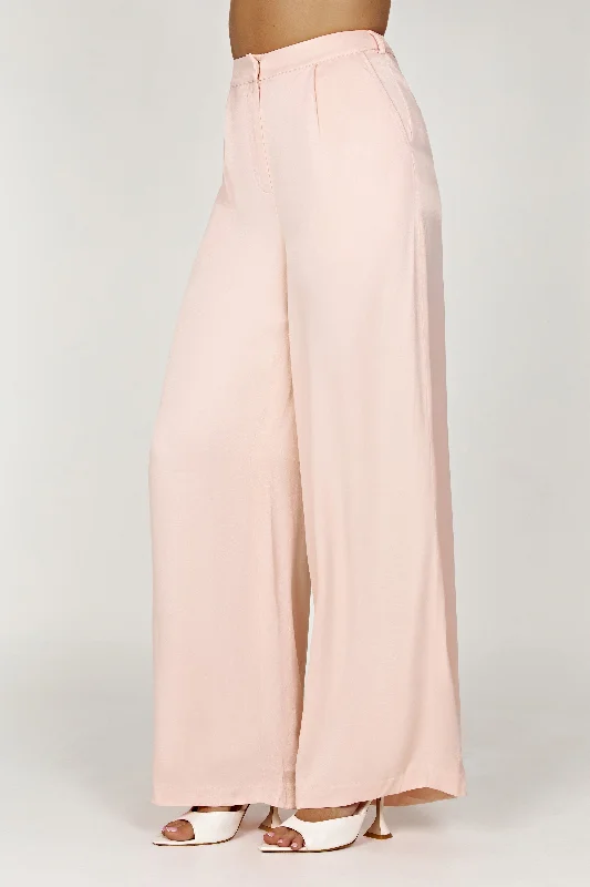 Nour Satin Wide Leg Pant - Apricot