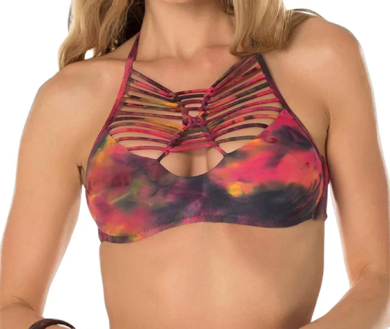 Women's Tie Dye Macrame Halter Bikini Top In Chakra