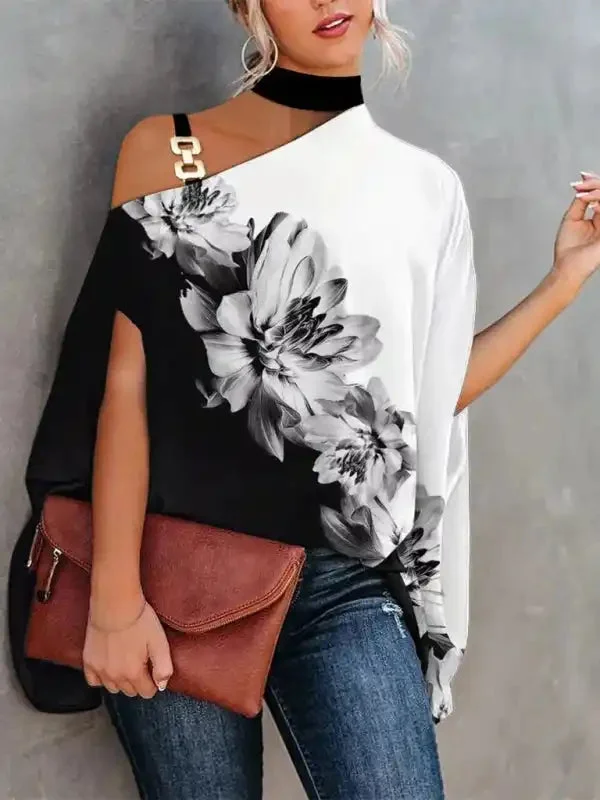 Halter Neck Dolman Sleeve Print Shirt Ladies Shirt Women’s Clothing