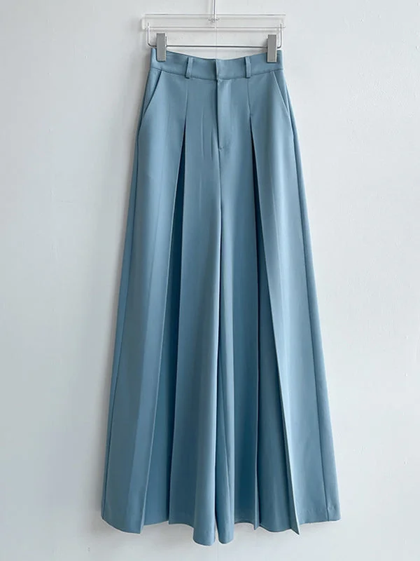 High Waisted Wide Leg Pleated Solid Color Casual Pants