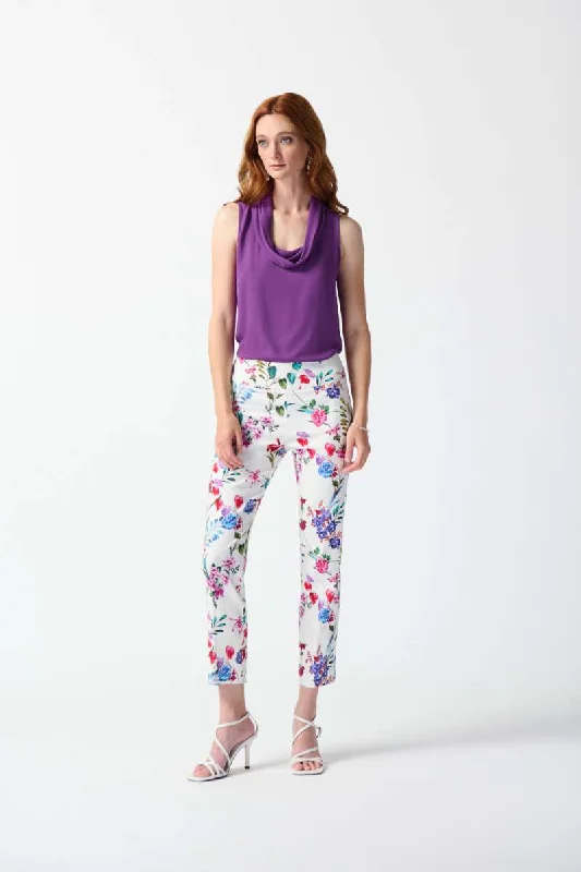 Millennium Floral Print Cropped Pull-On Pant in Vanilla/Multi 242007 by Joseph Ribkoff