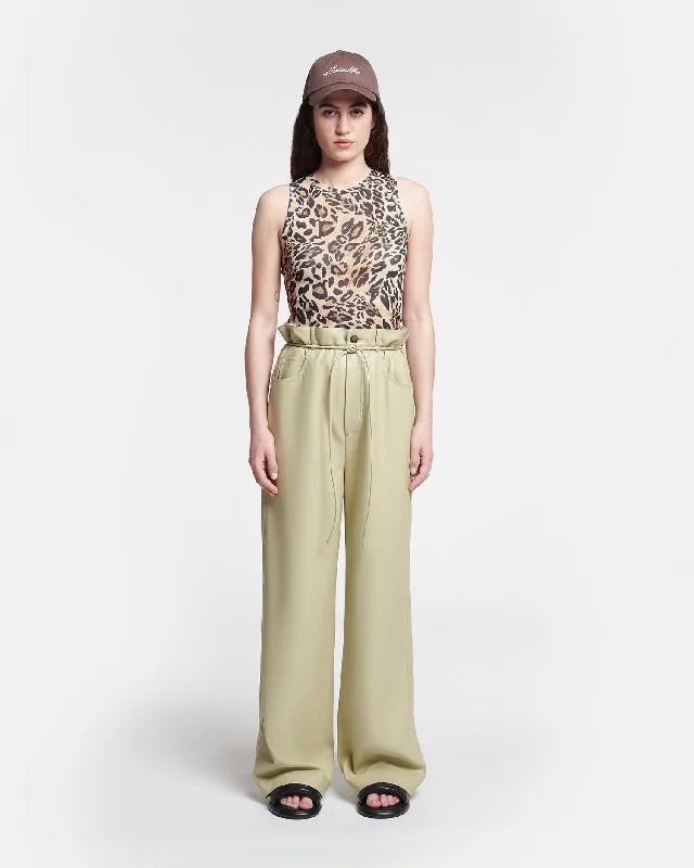 Sato - Belted Slip Satin Pants - Pale Olive