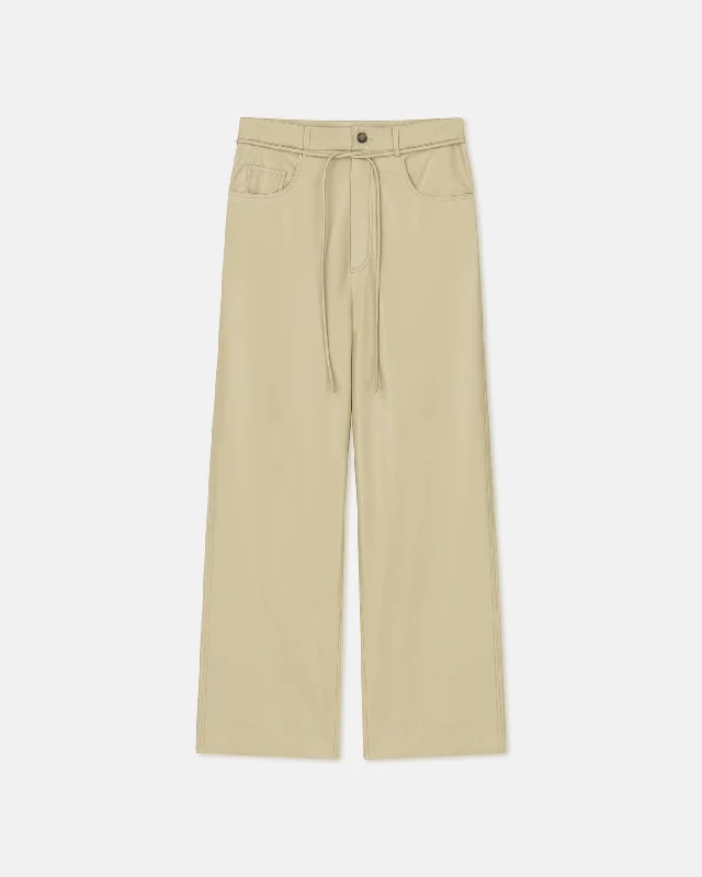 Sato - Belted Slip Satin Pants - Pale Olive