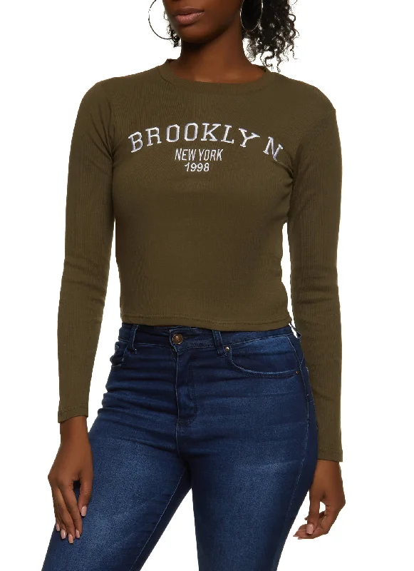 Brooklyn New York Embroidered Long Sleeve Tee