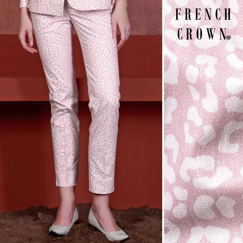 Thistle Pink and Bright White Animal Printed Premium Cotton Women’s Pant