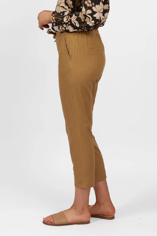 Vassalli 7/8 Leg Elastic Waist Pant - Caramel