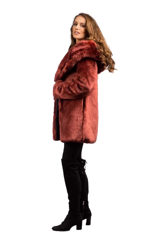 Women's Short Desert Warrior Coat in ""Scarlet"" Chinchilla