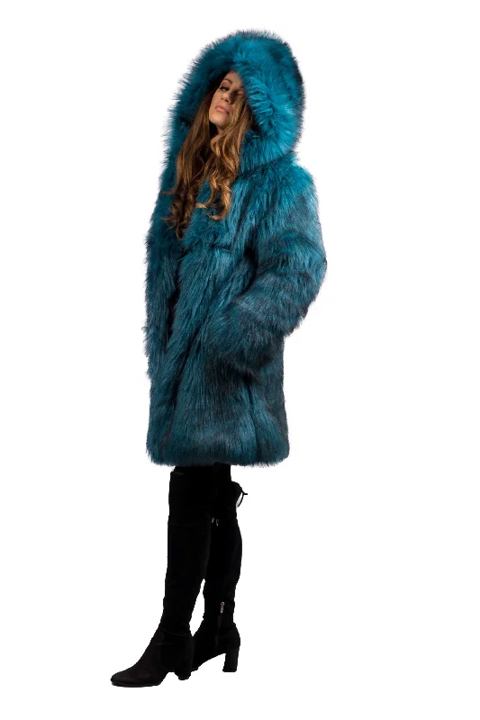 Women's Short Playa Coat in ""Teal Ostrich""