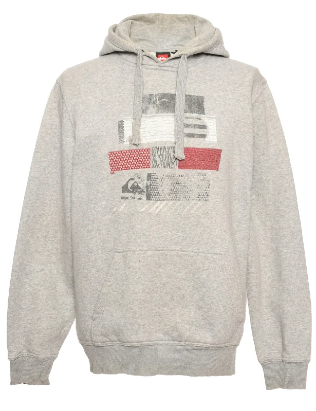 Embroidered Grey & Red Printed Hoodie - L