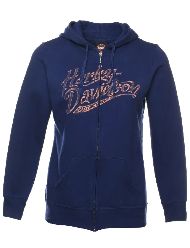 Harley Davidson Hooded Navy & Peach Y2K Track Top - S