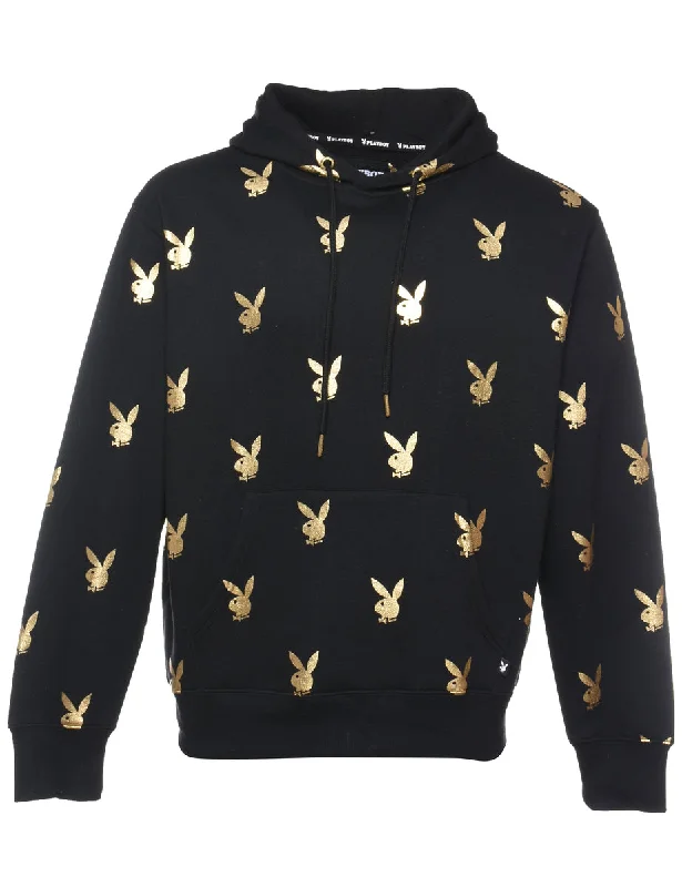 Playboy Black & Gold Metallic Printed Hoodie - S