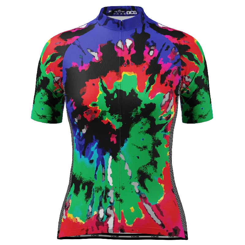 Women's Color Burn Tie Dye Short Sleeve Cycling Jersey