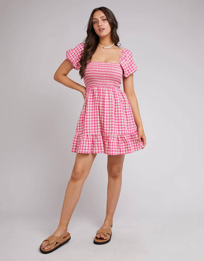 ALL ABOUT EVE GEORGETTE SHIRRED DRESS ROSE