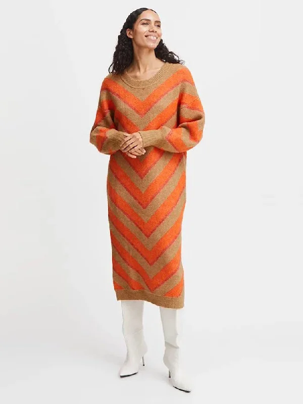 B Young ByMica Stripe Dress Flame Mix