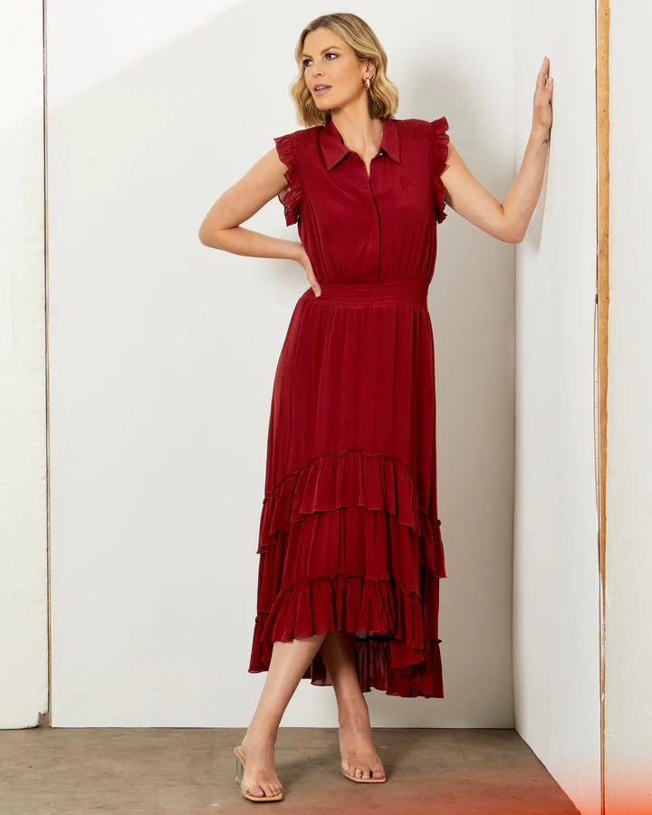 FATE+BECKER MYSTERY OF LOVE RUFFLE DRESS RUBY