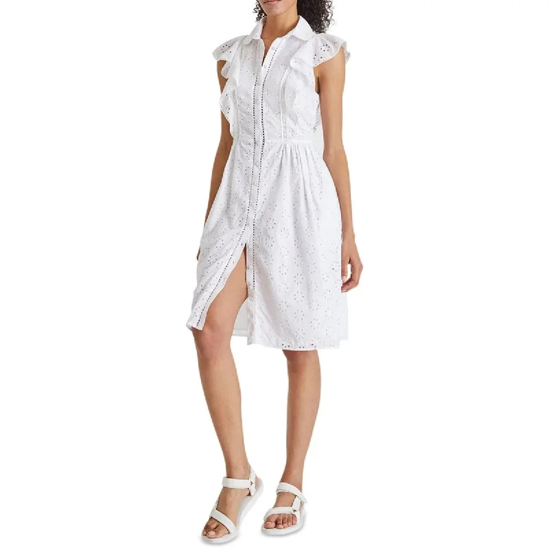 French Connection Women's Duna Lawn Eyelet Fit & Flare Dress, White, 6