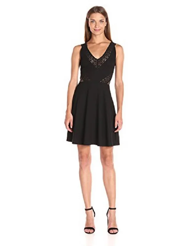 French Connection Women's Savannah Mesh-trim A-line Dress, Black, 6