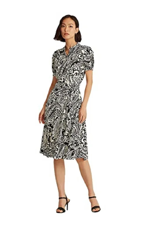 Lauren Ralph Lauren Women's Paisley Georgette Dress, Black/Cream, 6